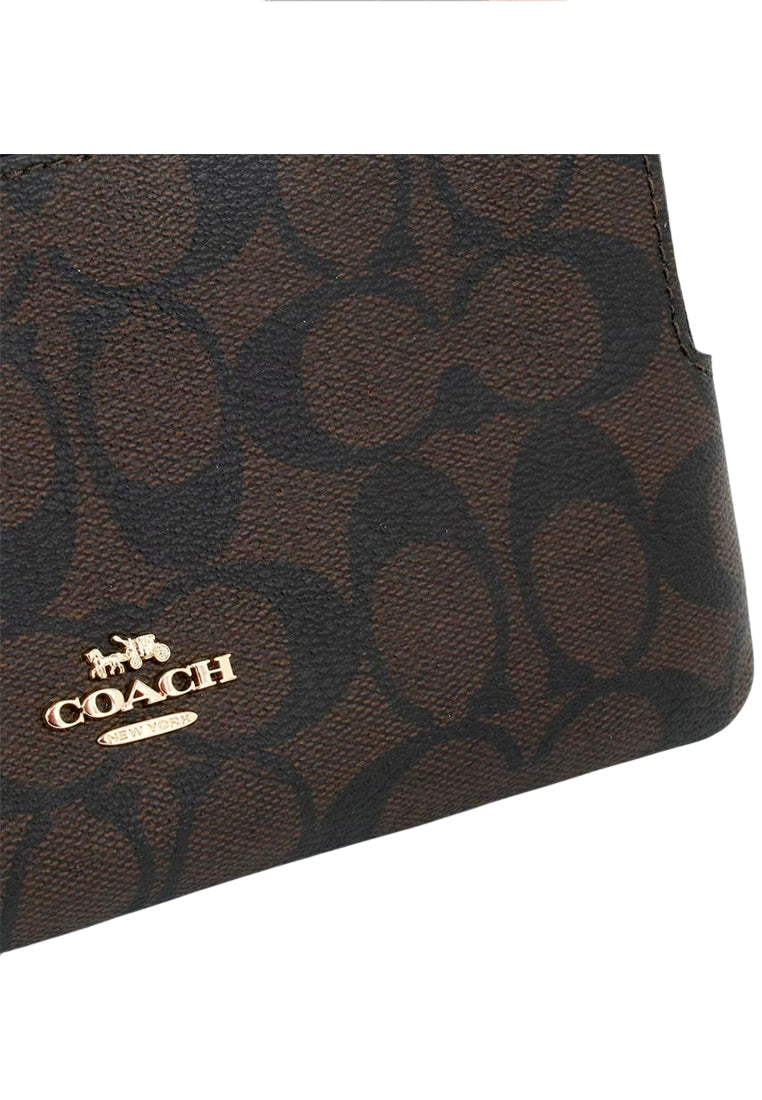 Coach Double Zip Wallet In Signature Canvas - Dark Brown/Black