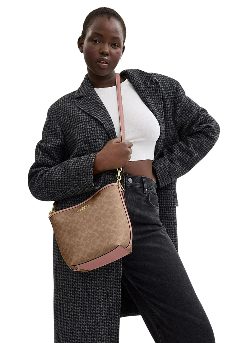 Coach City Bucket Bag In Signature Canvas - Brown/Pink Petal