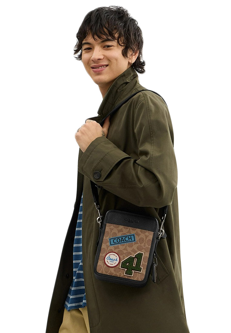 Coach Mens Sullivan Crossbody In Signature Canvas With Patches - Brown/Multi