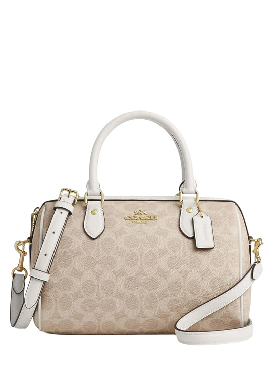 Coach Rowan Satchel Bag In Signature Canvas - Sand White