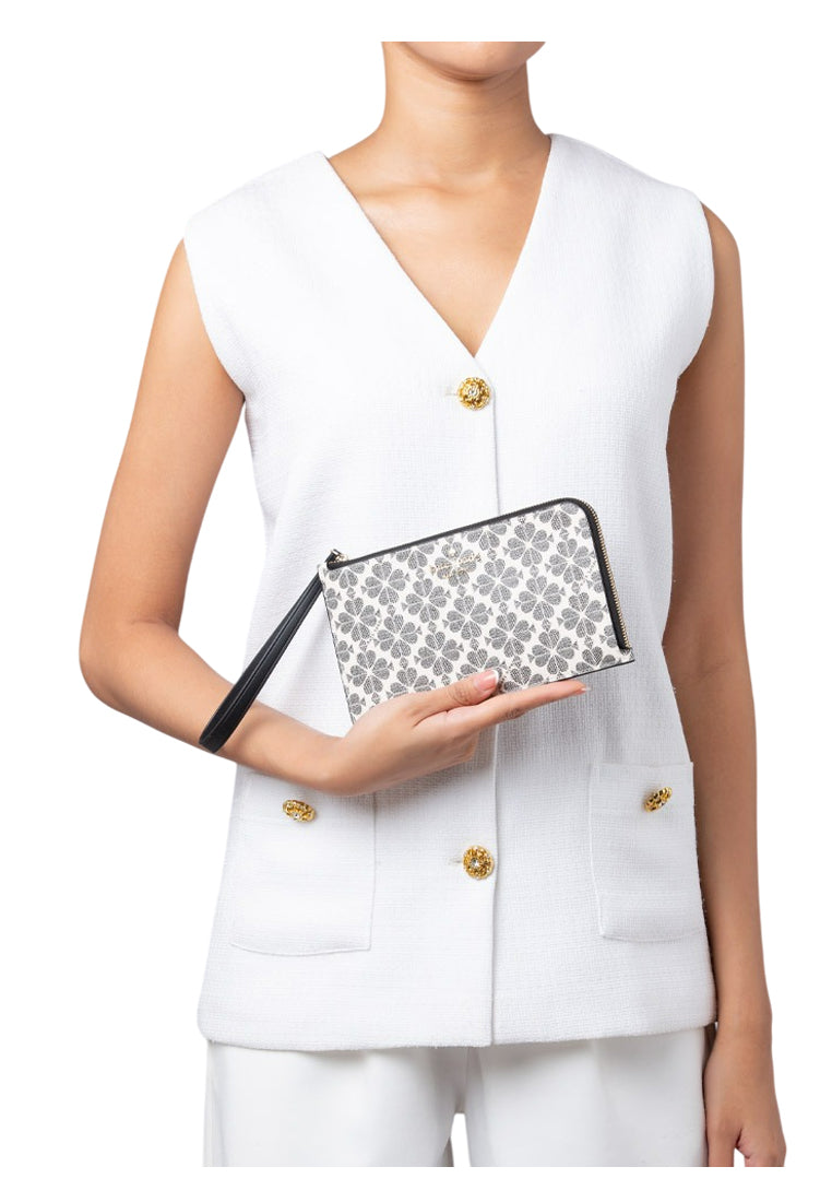 Kate Spade Lucy Spade Flower Medium L-Zip Wristlet - Black