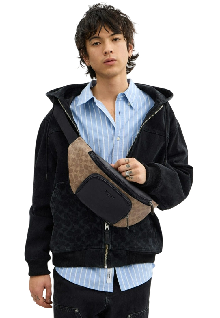 Coach Mens Racer Belt Bag In Signature - Brown/Black