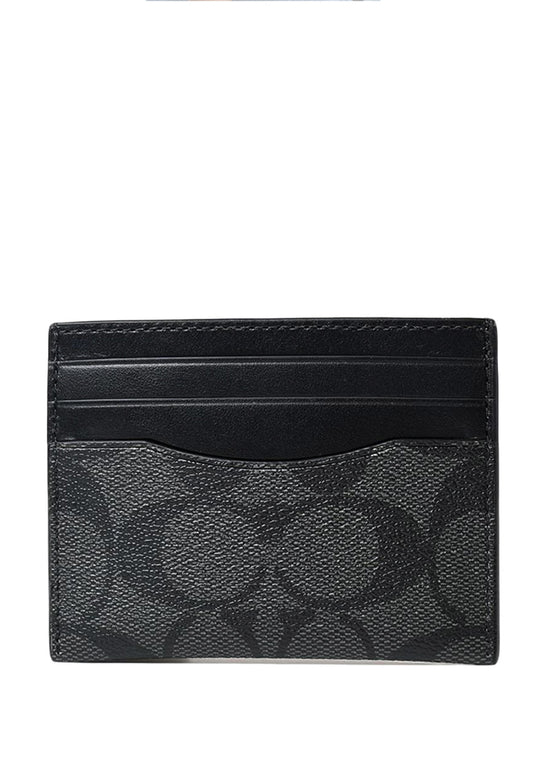 Coach Slim ID Card Case In Signature Canvas - Charcoal Black