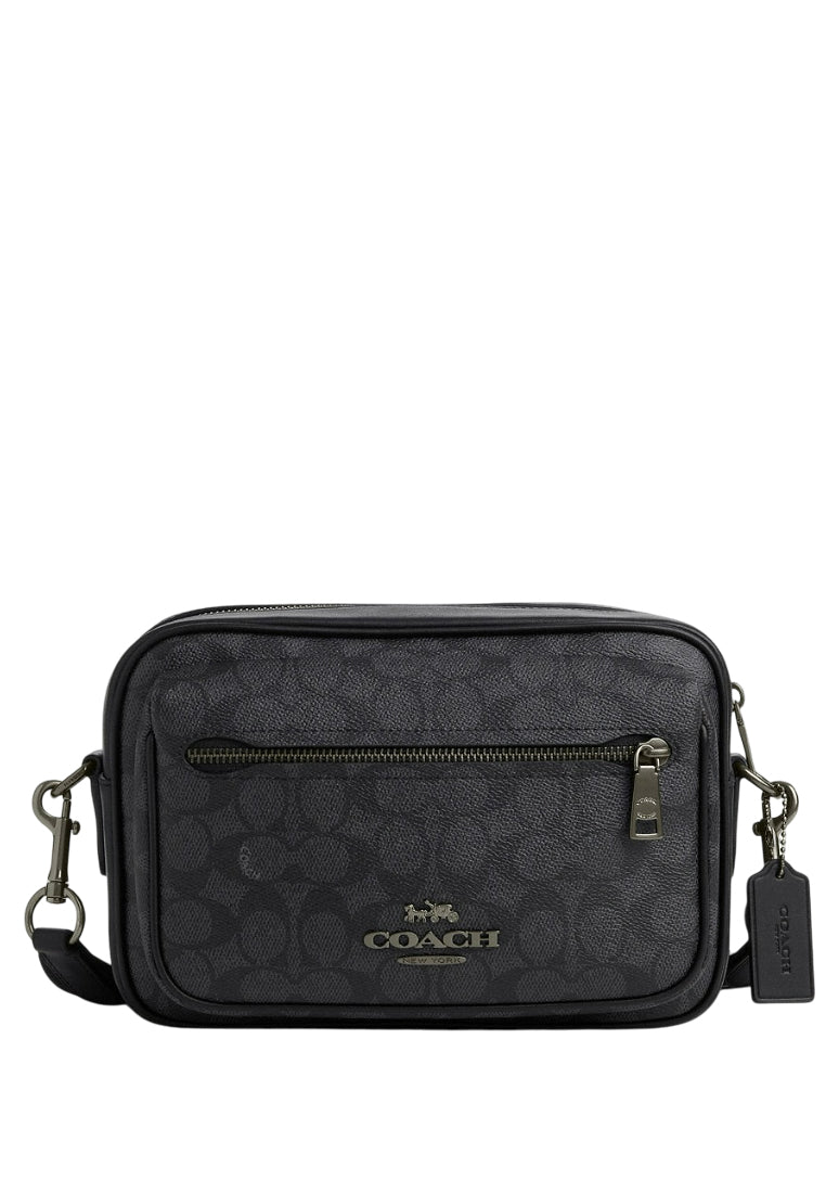 Coach Mens Elias Crossbody In Signature Canvas - Charcoal Black