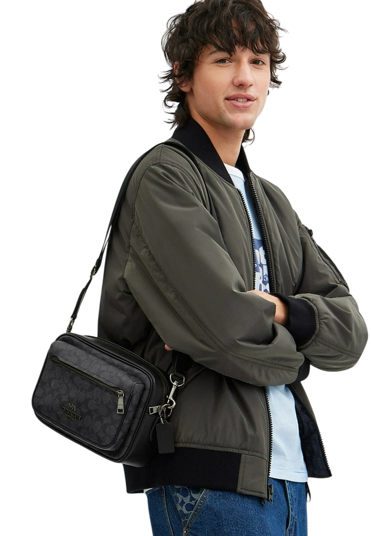 Coach Mens Elias Crossbody In Signature Canvas - Charcoal Black