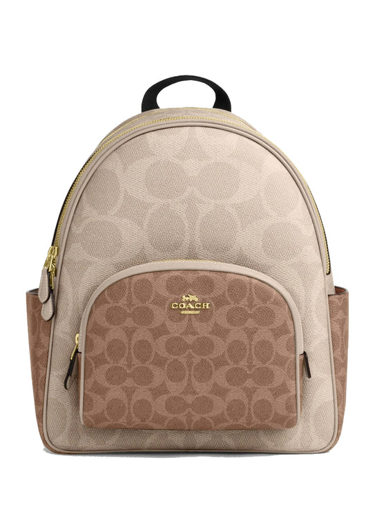Coach Court Backpack In Blocked Signature Canvas - Sand Brown