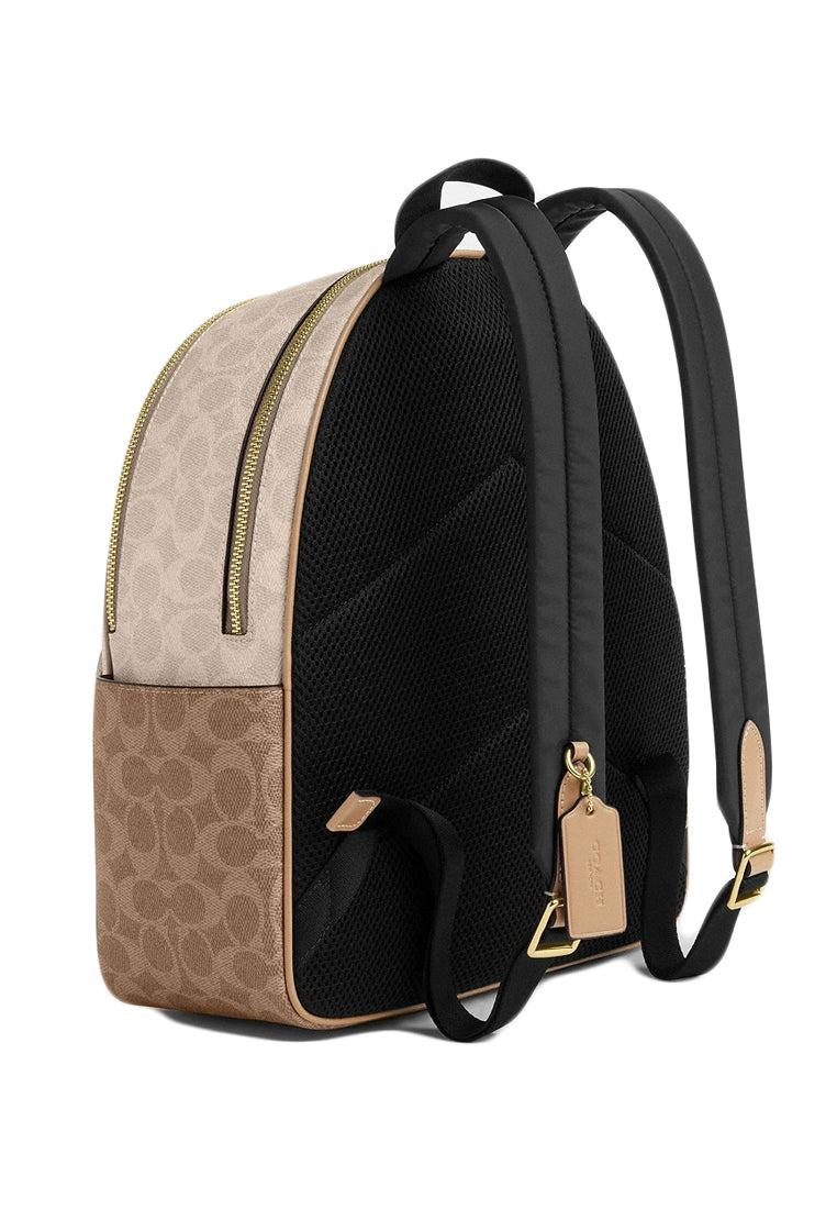 Coach Court Backpack In Blocked Signature Canvas - Sand Brown