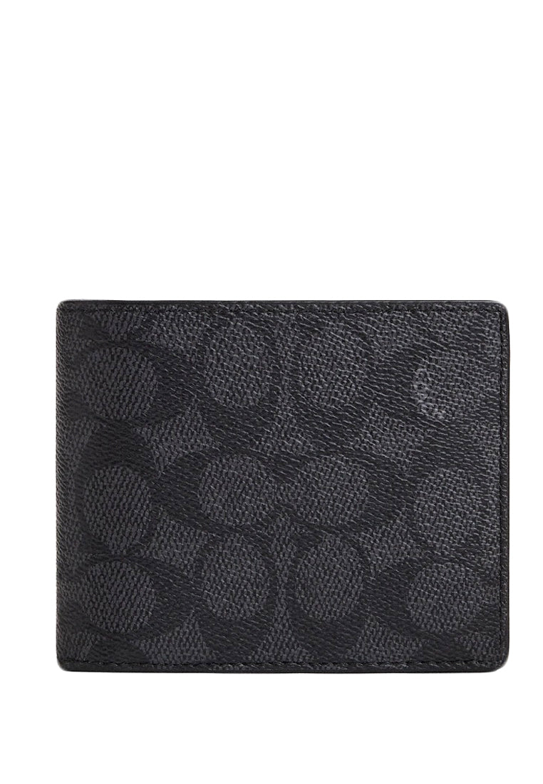 Coach Mens 3 In 1 Wallet In Signature Canvas - Charcoal Black