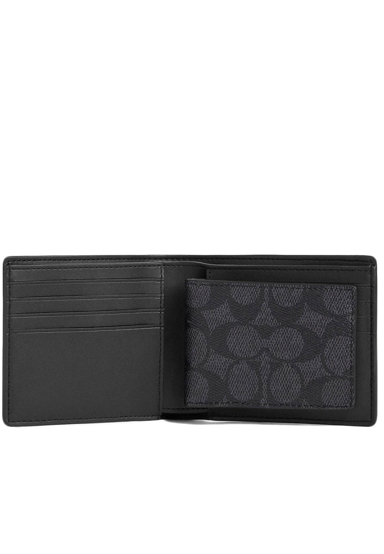 Coach Mens 3 In 1 Wallet In Signature Canvas - Charcoal Black