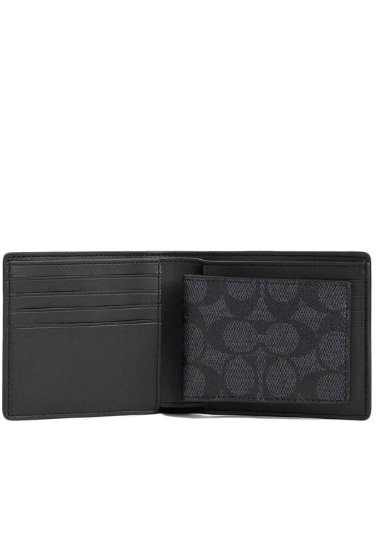 Coach Mens 3 In 1 Wallet In Signature Canvas - Charcoal Black