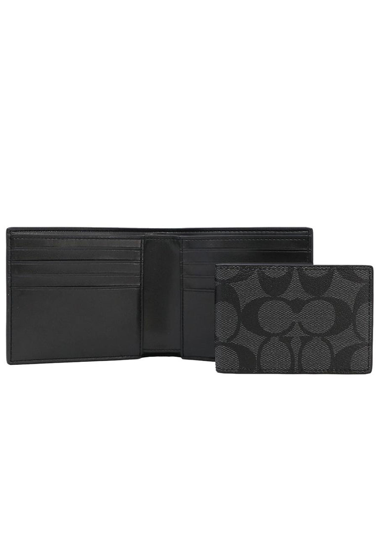 Coach Mens 3 In 1 Wallet In Signature Canvas - Charcoal Black