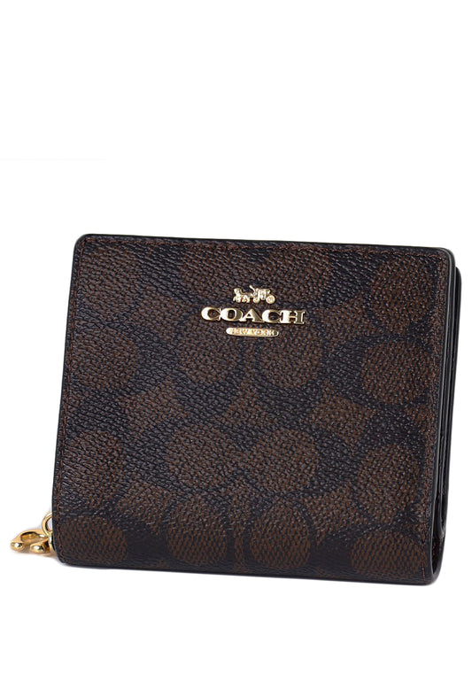 Coach Snap Wallet In Signature Canvas - Walnut/Black