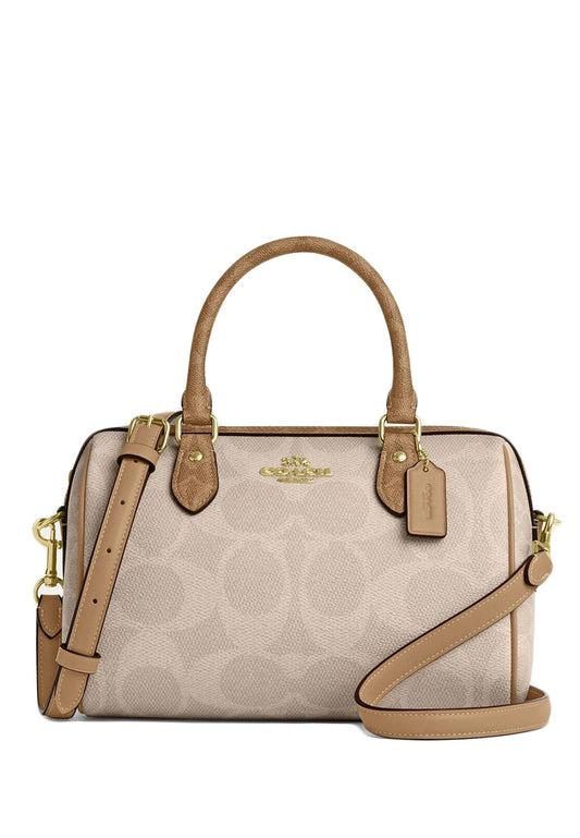 Coach Rowan Satchel Bag In Blocked Signature Canvas - Sand /Tan