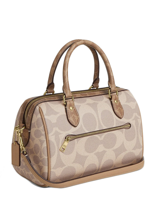 Coach Rowan Satchel Bag In Blocked Signature Canvas - Sand /Tan
