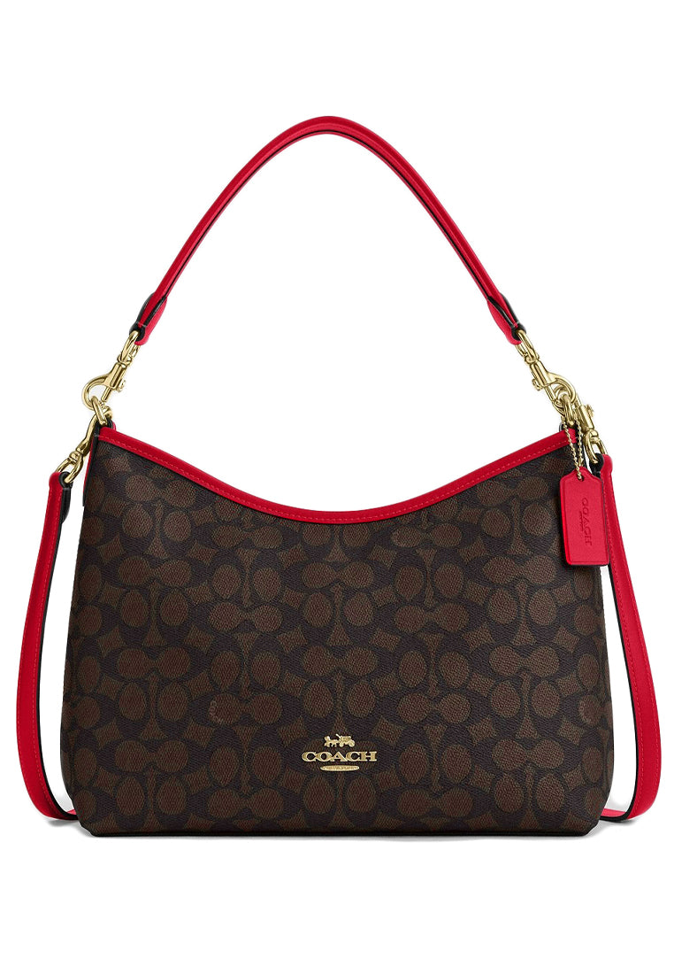 Coach Laurel Shoulder Bag In Signature Canvas - Walnut/Bold Red