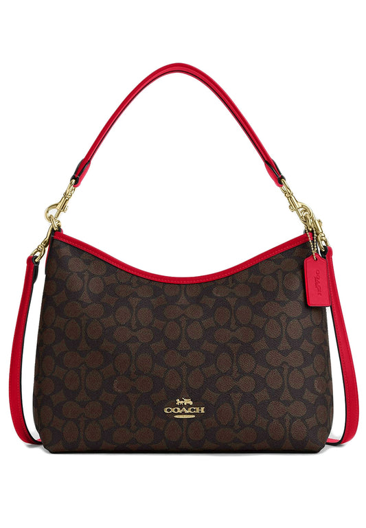 Coach Laurel Shoulder Bag In Signature Canvas - Walnut/Bold Red