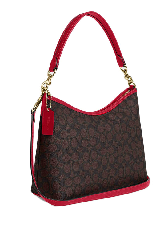 Coach Laurel Shoulder Bag In Signature Canvas - Walnut/Bold Red