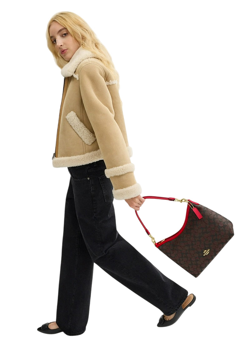 Coach Laurel Shoulder Bag In Signature Canvas - Walnut/Bold Red