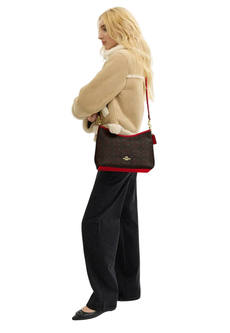 Coach Laurel Shoulder Bag In Signature Canvas - Walnut/Bold Red
