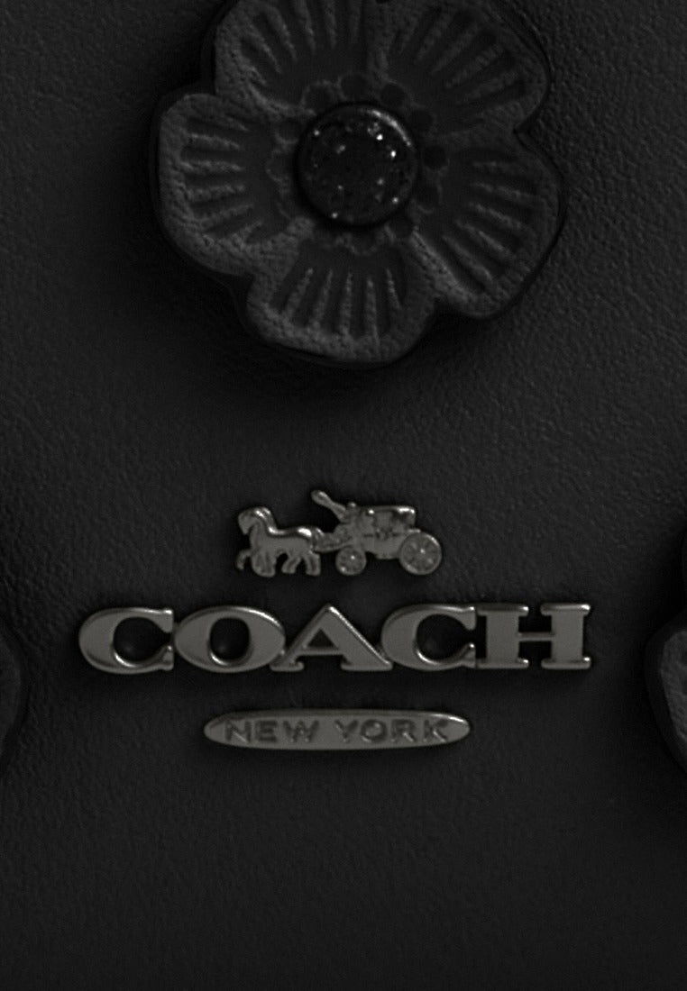 Coach Mini Skinny ID Case With Floral Applique - Black