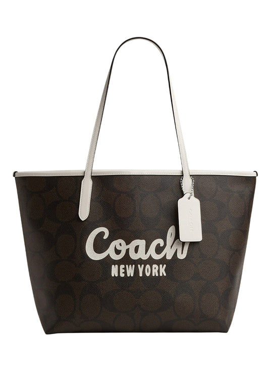 Coach City Tote Bag With Graphic - Walnut Multi