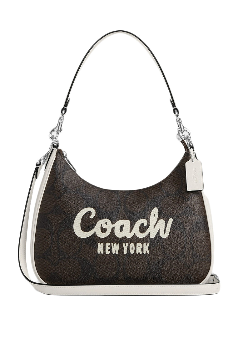 Coach Teri Hobo In Signature Canvas With Graphic - Walnut/White