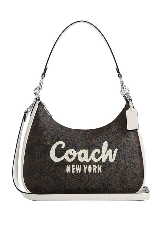 Coach Teri Hobo In Signature Canvas With Graphic - Walnut/White