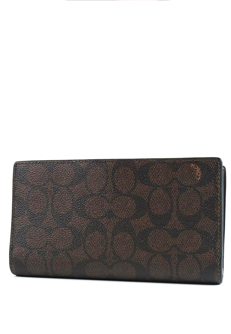Coach Slim Zip Wallet In Signature Canvas - Walnut/Black