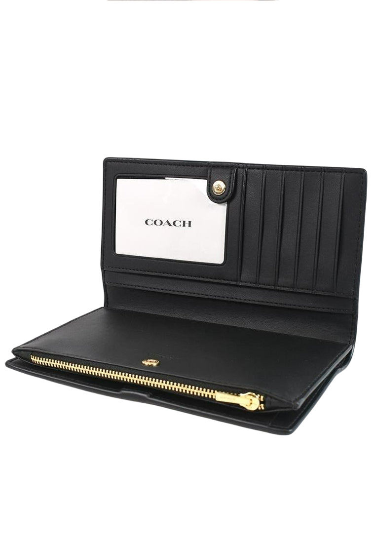 Coach Slim Zip Wallet In Signature Canvas - Walnut/Black