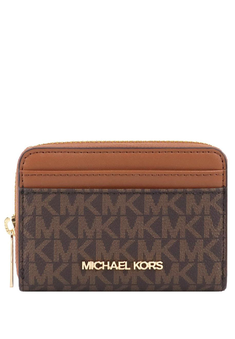 Michael Kors Jet Set Travel Medium Logo Zip-Around Card Case In Signature - Brown
