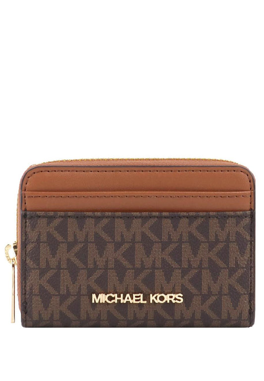 Michael Kors Jet Set Travel Medium Logo Zip-Around Card Case In Signature - Brown