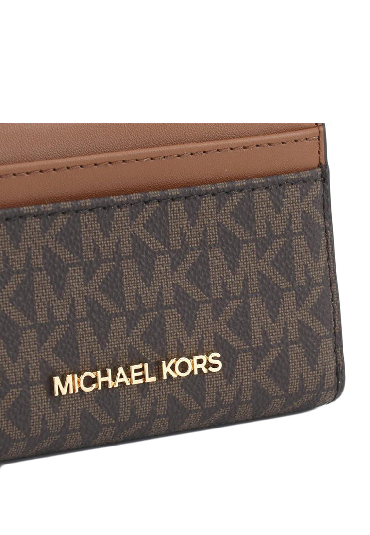 Michael Kors Jet Set Travel Medium Logo Zip-Around Card Case In Signature - Brown