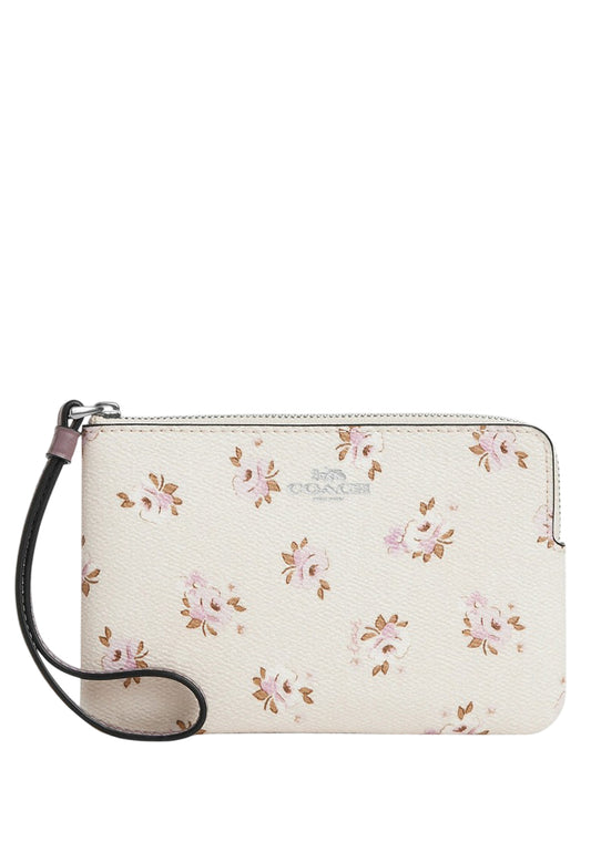 Coach Corner Zip Wristlet With Floral Print - White/Multi