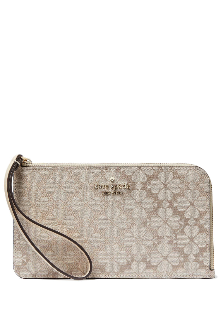 Kate Spade Lucy Spade Flower Medium L-Zip Wristlet - Dark Beige
