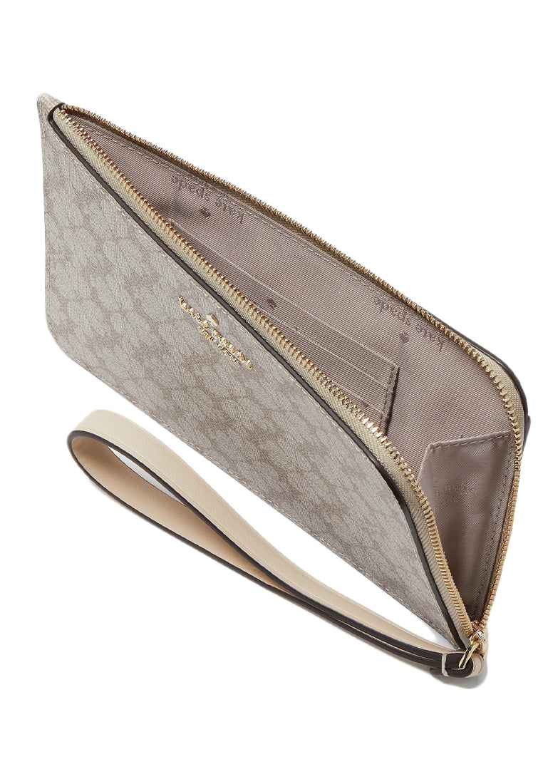 Kate Spade Lucy Spade Flower Medium L-Zip Wristlet - Dark Beige