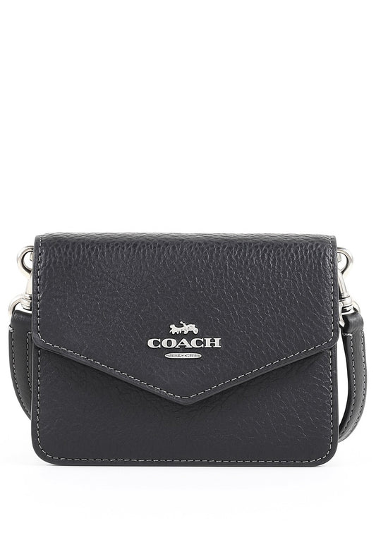 Coach Pebbled Leather Mini Envelope Wallet With Strap - Black