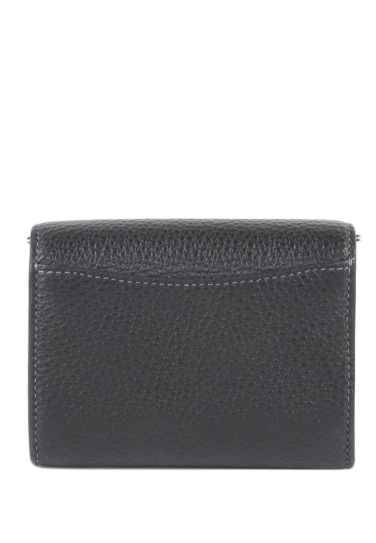 Coach Pebbled Leather Mini Envelope Wallet With Strap - Black