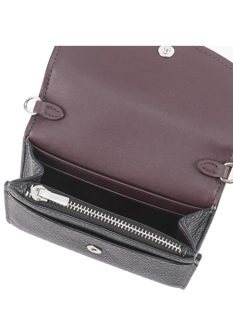 Coach Pebbled Leather Mini Envelope Wallet With Strap - Black