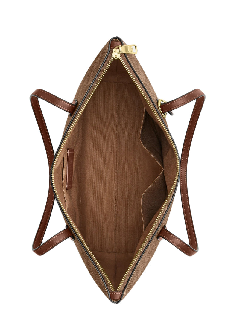 Coach Zip Top Tote Bag In Signature Canvas - Tan/Brown