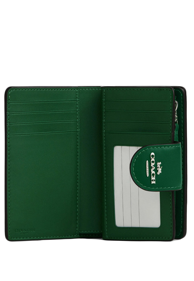 Coach Medium Corner Zip Wallet In Signature Canvas - Brown/Shamrock Green