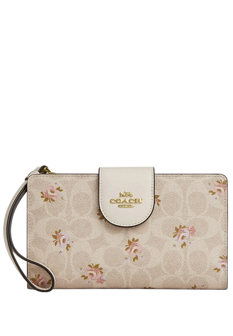 Coach Phone Wallet In Signature Canvas With Floral Print - Sand/Multi