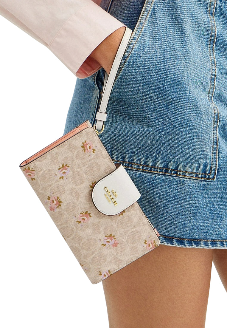 Coach Phone Wallet In Signature Canvas With Floral Print - Sand/Multi