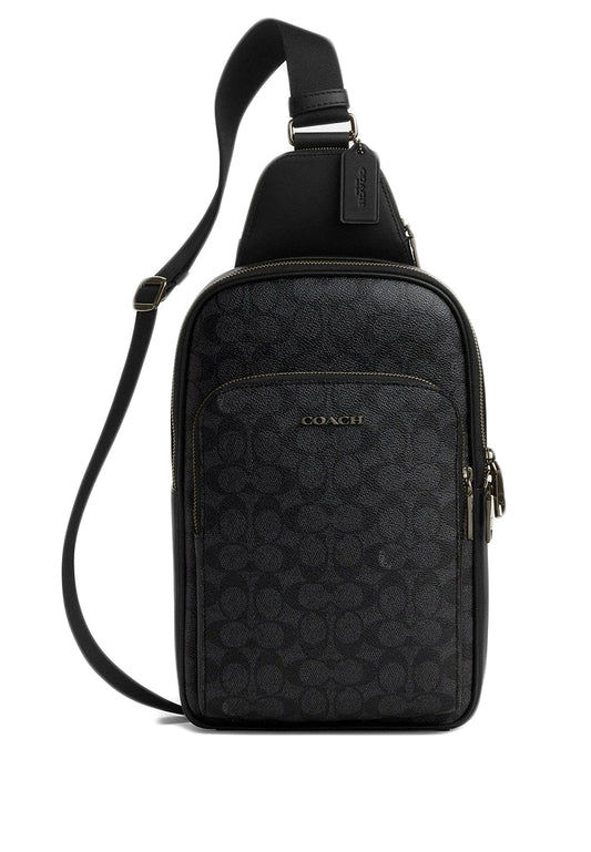 Coach Mens Ethan Pack In Signature Canvas - Gunmetal/Black