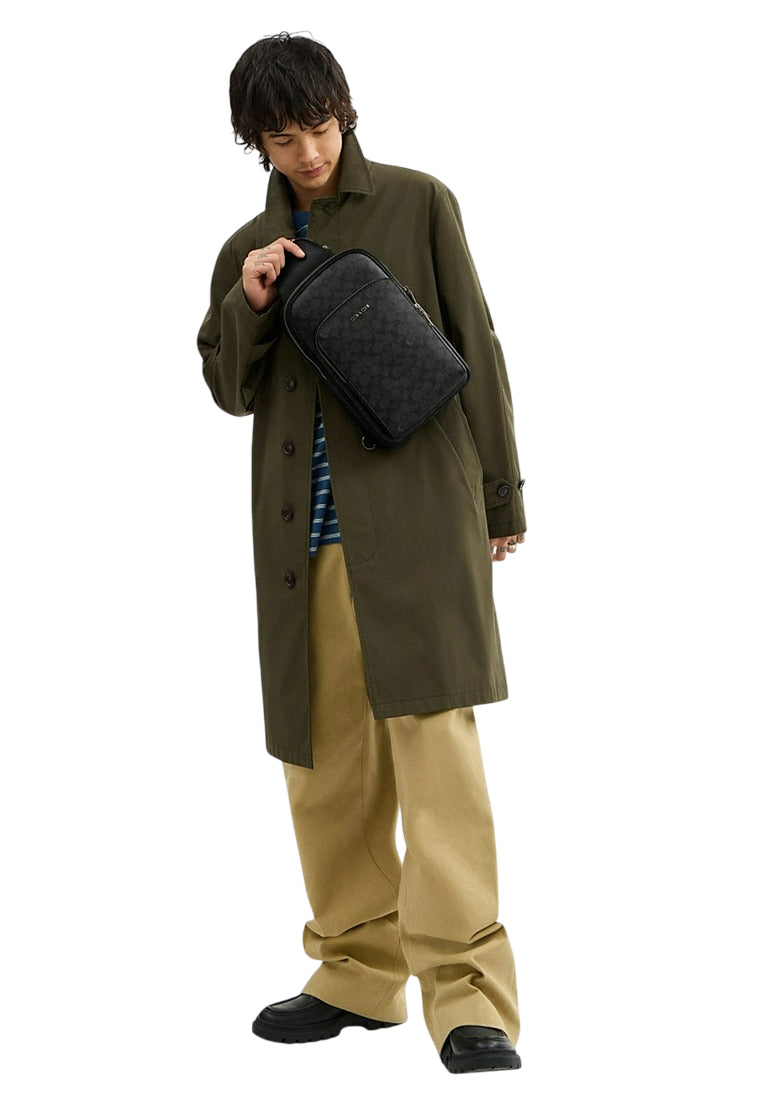 Coach Mens Ethan Pack In Signature Canvas - Gunmetal/Black