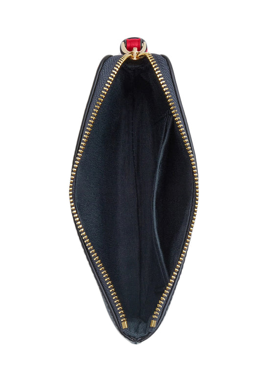 Coach Corner Zip Wristlet In Signature Canvas With Varsity Stripe - Denim/Bold Red