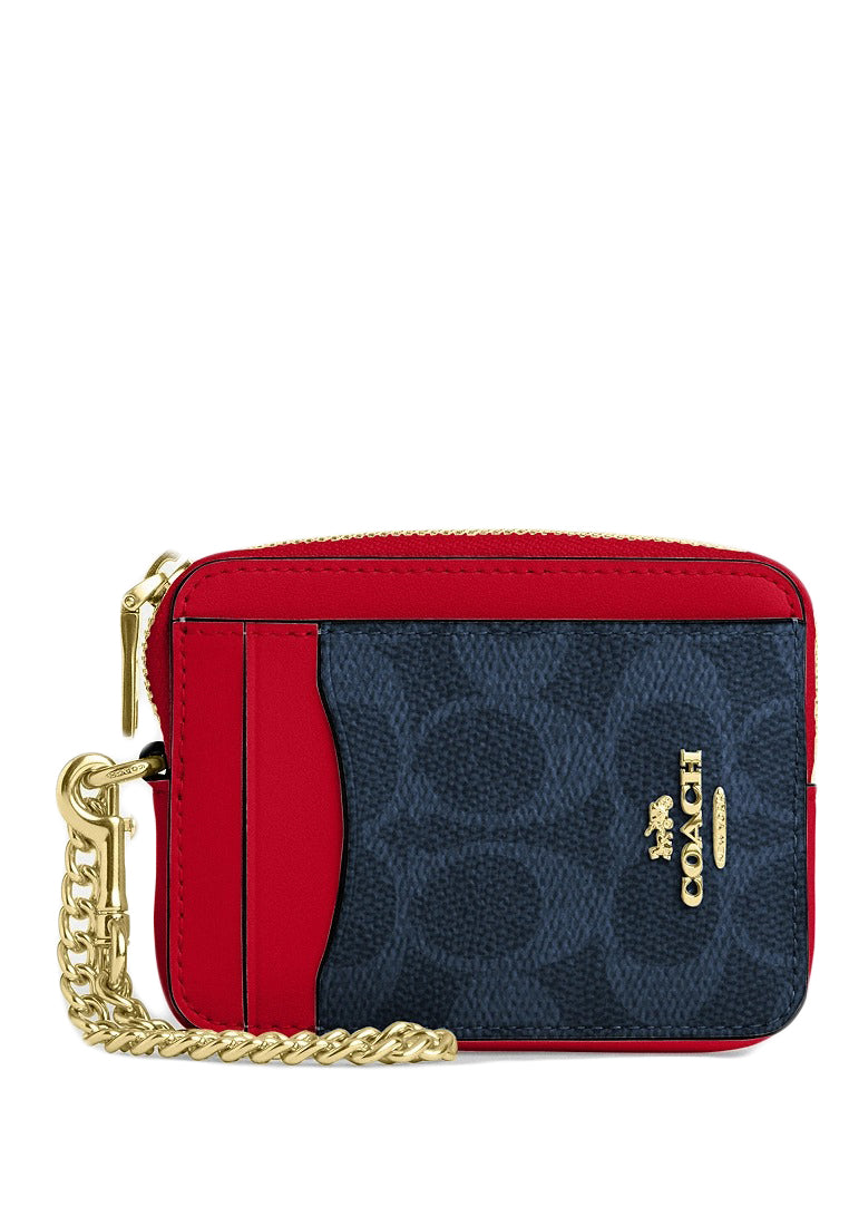 Coach Zip Card Case In Signature Canvas - Denim/Bold Red