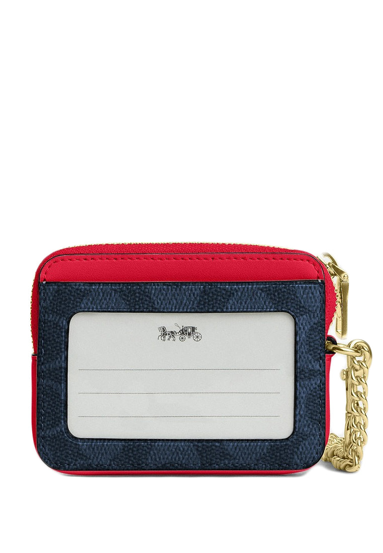 Coach Zip Card Case In Signature Canvas - Denim/Bold Red