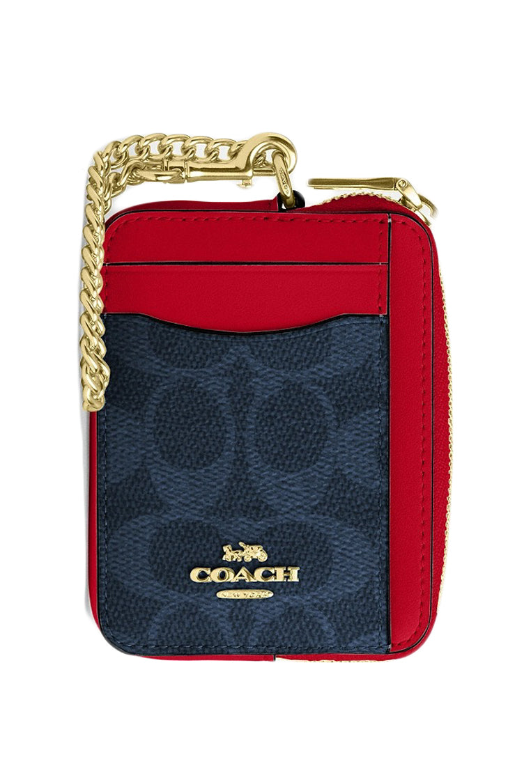Coach Zip Card Case In Signature Canvas - Denim/Bold Red