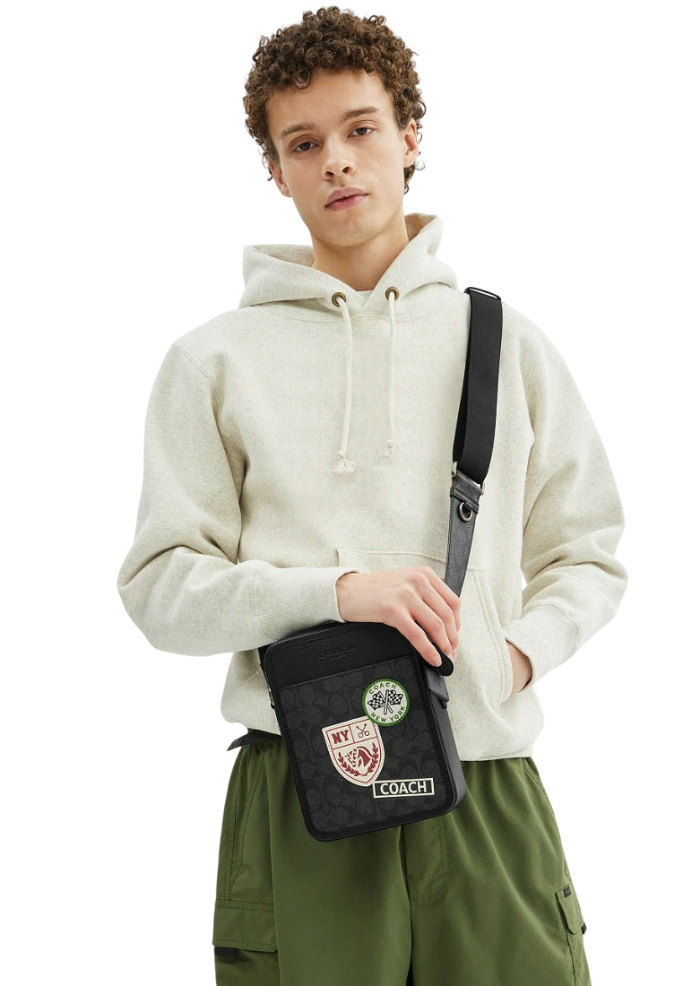 Coach Mens Sullivan Crossbody Bag In Signature Canvas With Patches - Gunmetal/Charcoal