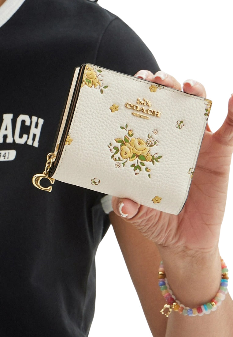 Coach Snap Wallet With Floral Print - White/Multi